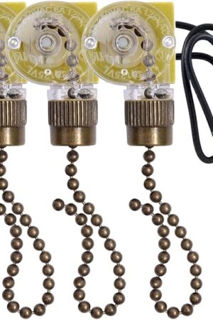 Ceiling Fan Light Switch Zing Ear ZE-109,Two-wire On-Off Control Pull Chain Switch Compatible with Hunter Ceiling Fans Wall Lamps (Bronze Pull Chain) 3 Pcs