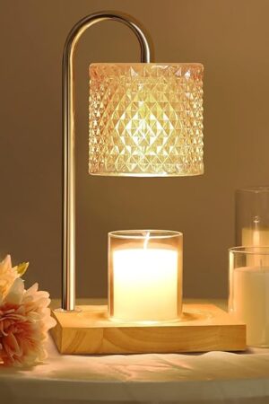 Candle Warmer Lamp, Candle Lamp Wax Warmer Heating, Timer & Dimmer 7-Levels, Fits Cup Jar Candle, Top Melting, Crystal Heater Lamp for Scented Wax, Elegant Home Decor, Amber Glass