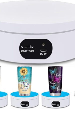 YVV Turner Cup Rotating Display Stand for Epoxy Glitter Tumbler, 360 Degree Automatic Mute Rotating Turntable for Photography Products Tumbler Making Supplies Spinner 4.72*1.77in Motorized Rotation