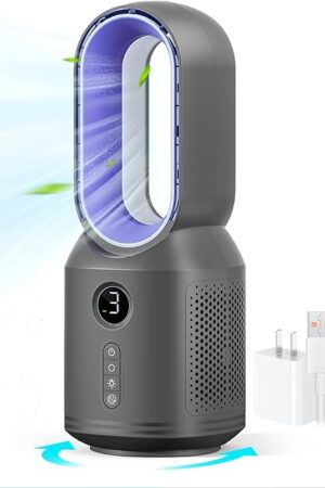Desk Fan,13 Inch Portable Bladeless Fan, Small Quiet Office Fan with 106° Oscillating, 3 Speeds & Night light, LED Display, Button Control, Personal Table Fan for Bedroom, Office, Home, Study Room