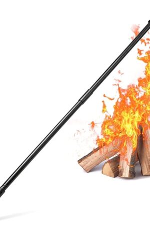 BeBecome Fire Poker, 46 Inch Camping Fire Poker for Fire Pit Outside, Heavy Duty Outdoor Indoor Fire Stoker, Firepit Tools Accessories for Party Campfire Black