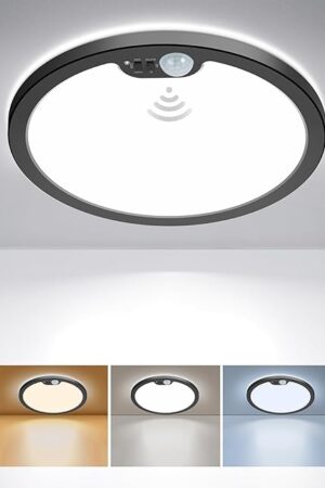 BLNAN Motion Sensor Ceiling Light LED Flush Mount Light Fixture 8.7 Inch 3000K 4000K 5000K Black Frame
