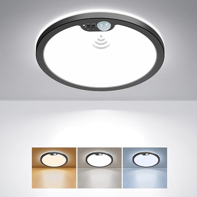 BLNAN Motion Sensor Ceiling Light LED Flush Mount Light Fixture 8.7 Inch 3000K 4000K 5000K Black Frame