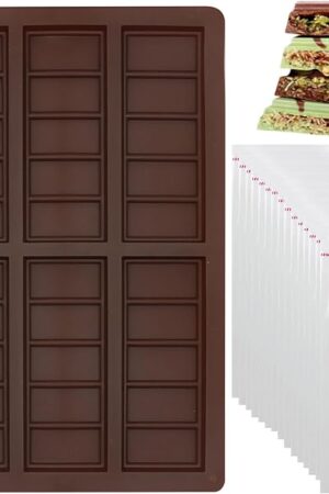 Chocolate Bar Molds Silicone Snap Bars Making Set Food Grade Break-Apart Chocolate Molds with 100pcs Storage Bags for Chocolate Bar Pistachio Candy Chocolate Snacks Milk Chocolate Bar