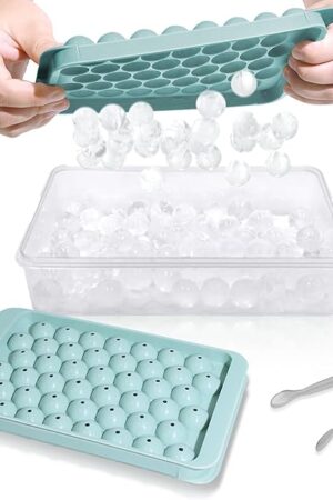 WIBIMEN Ice Cube Tray with Lid and Bin - Round Ice Trays for Freezer with Lid - Ice Cube Trays for Freezer with Ice Container (0.8"-2PACK Blue)