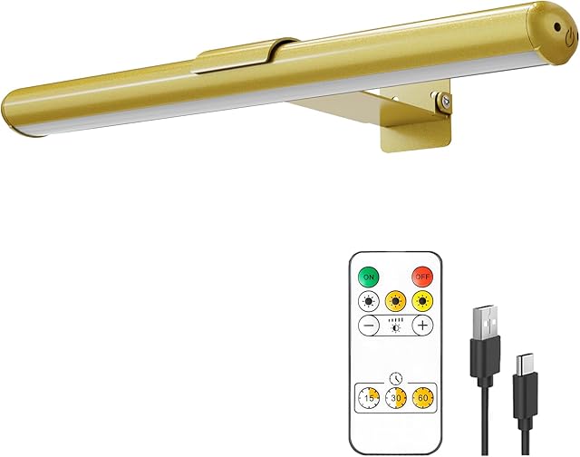 Wireless Picture Light, 16 in Picture Lights for Wall, Dimmable 5200mAh Recharging Battery Picture Light with Remote Control for Wall, Gallery Dartboard Art Bedroom