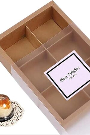 12 Packs Cupcake Boxes,Brown Kraft Treats Gift Boxes with Inserts and Display Windows,Cupcake Containers for Baking Pastries Goodies Biscuits(6 Lattices)