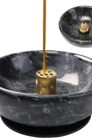 Vrupin Natural Marble Incense Burner, Handmade Incense Stick Incense Burner Reflux Burner, Ideal for use in Meditation, Incense Smokers and Decoration. (Black)