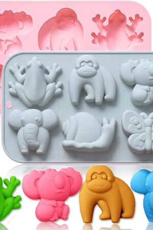 2 Pack Chocolate Molds Elephant Monkey Frog Silicone Molds for Cake Gummy Jello Ice Cube Crayon, Cake Decoration Soap Molds Silicone Baking Mold Making Kit, Lovely & Fun for Kids