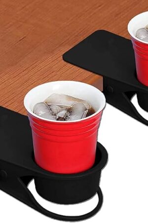 2PCS Drinking Cup Holder Clip, Kalolary Desk Bottle Cup Stand DIY Glass Clamp Storage Saucer Clip Water Coffee Mug Holder Saucer Clip Design for Home & Office, Black