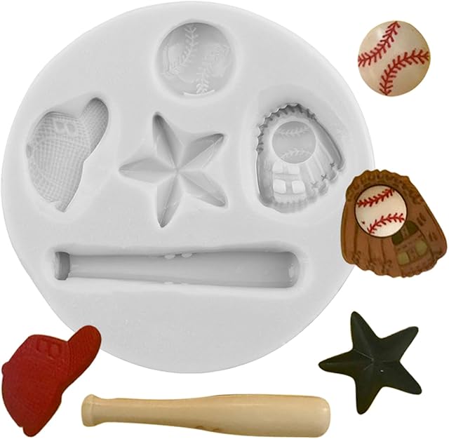 Baseball Silicone Molds Baseball Bat Glove Hat Fondant Mold For Cake Decoration Cupcake Topper Candy Chocolate Gum Paste Polymer Clay Set Of 1