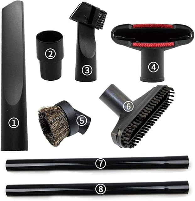 8 Pack Vacuum Attachments for Shop Vac Accessories 1 1/4" - 2 Vacuum Extension Wand, 1 1/4 inch (32 mm) & 1 3/8 inch (35 mm) Vacuum Hose Adapter, 1 1/4 inch Vacuum Cleaner Accessories Brush Kit