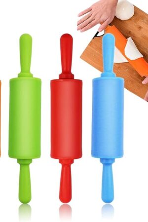 4 Pack Mini Rolling Pin for Kids, 9 Inch Plastic Handle Rolling Pin Non-Stick Silicone Rolling Pins for Children Cake Baking