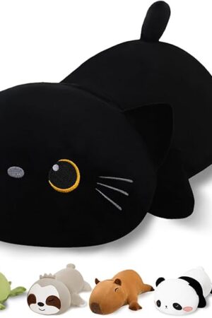 Weighted Black Cat Stuffed Animals, Cute Weighted Black Cat Plush, Soft Stuffed Weighted Plushie Pillow Gifts for Girls Boys(9.8" 0.8Lbs)