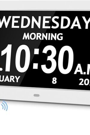 10.1'' Digital Clock, 1280*800p HD Extra Large Display, Dementia Clock For Seniors, 10 Reminders & 6 Alarms, Auto Dimming & DST, Remote Control, Digital Clock With Date, Time, Day Of Week, White