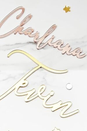 Custom Acrylic Cake Name Plaque | Custom Cake Name Sign | Made in the USA | Wedding Place Card | Gold Mirror Acrylic | Customizable Cake Topper Decoration for Birthday,BabyShower,Wedding