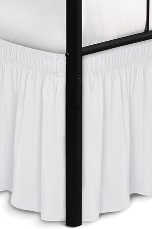 Biscaynebay Wrap Around Bed Skirts with Split Corners for Queen Beds 15" Drop, White Adjustable Elastic Dust Ruffles Easy Fit Wrinkle Resistant Silky Luxurious Fabric Machine Washable