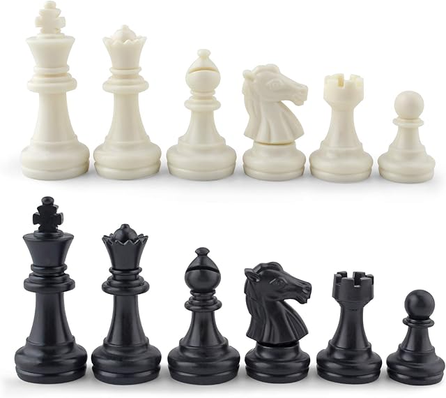 The DINOBROS Chess Pieces Only Magnetic Plastic Chessman Set for Replacement of Missing Pieces - Complete Set of 32 Unweighted Game Pawns