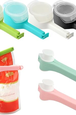 6Pcs Bag Clip with Pour Spout, Bag Clips for Food Storage Sealing Clips, Seal and Pour Bag Clip, Reusable Plastic Cap Sealer Clips for Snack Storage(COLOR:Type A)