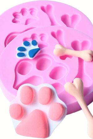 2 Pcs Cat Paw, Dog Paw And Bone Shape Flexible Silicone Molds - Fondant, Candy, Icing, Biscuit Decor, Chocolate, Polymer Clay, Resin, Epoxy
