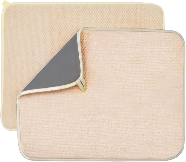 Dish Drying Mat for Kitchen Counter, Microfiber Dish Drying Pad 2 Pack Large Size Absorbent Dishes Drainer Mats (beige)
