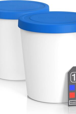 BALCI - Premium Ice Cream Containers (2 Pack - 1 Quart Each) Perfect Freezer Storage Tubs with Lids for Ice Cream, Sorbet and Gelato! - Blue