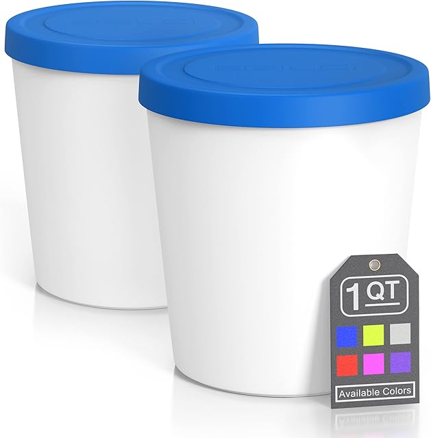 BALCI - Premium Ice Cream Containers (2 Pack - 1 Quart Each) Perfect Freezer Storage Tubs with Lids for Ice Cream, Sorbet and Gelato! - Blue