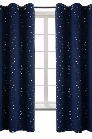 BGment Kids Blackout Curtains for Boys Bedroom, Star Curtains Thermal Insulated Grommet Window Drapes for Nursery, Set of 2 Panels (42 x 63 Inch, Navy Blue)
