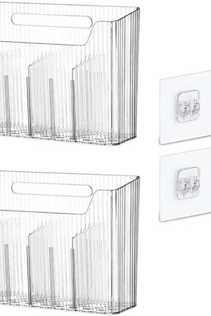 2 Pack Adhesive Mount Cabinet Door Organizer, Wall Mounted Bathroom Organizers and Storage Bins Plastic Stackable Shower Caddy Hanging Floating Shelves for Narrow Space, BPA Free (Clear)