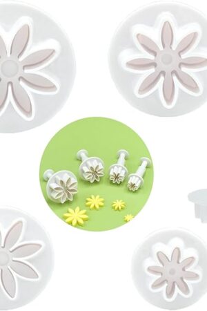 4 PCS Daisy Fondant Cutter Flower Cookie Cutters Chrysanthemum Plunger Cutters Cute Dessert Decorating Accessories DIY Summer Cookie Cutters Tools for Biscuits, Sugar Cubes, Chocolate Cake Decoration