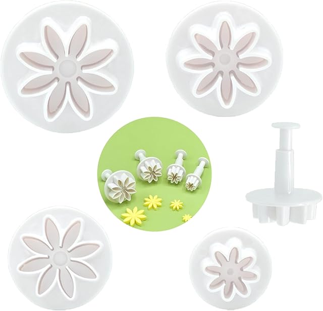 4 PCS Daisy Fondant Cutter Flower Cookie Cutters Chrysanthemum Plunger Cutters Cute Dessert Decorating Accessories DIY Summer Cookie Cutters Tools for Biscuits, Sugar Cubes, Chocolate Cake Decoration