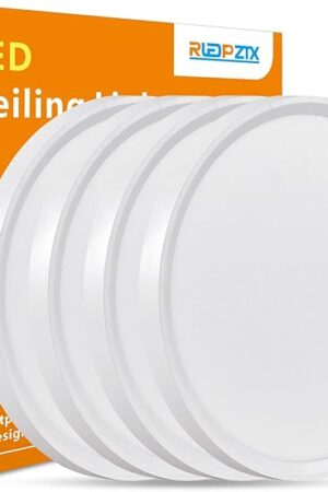 4PK 12 Inch LED Flush Mount Ceiling Light, 24W, 2520LM,3000K/4000K/6000K CCT Selectable, Round Flat Panel Low Profile Ceiling Light Fitures for Hallway, Kitchen, Bedroom, Laundry Room,White
