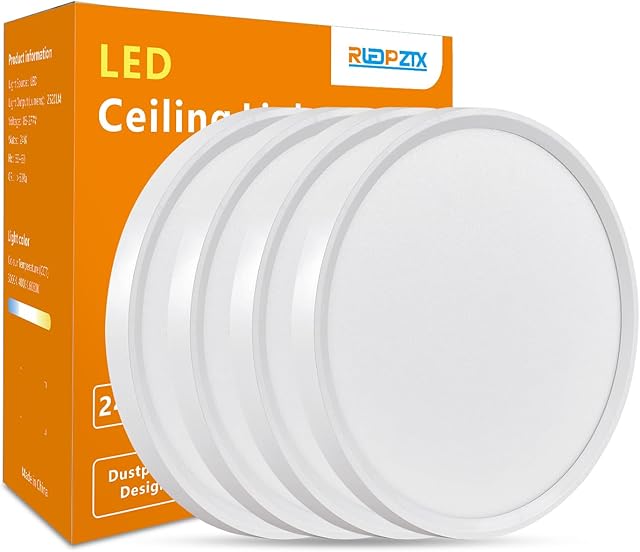 4PK 12 Inch LED Flush Mount Ceiling Light, 24W, 2520LM,3000K/4000K/6000K CCT Selectable, Round Flat Panel Low Profile Ceiling Light Fitures for Hallway, Kitchen, Bedroom, Laundry Room,White