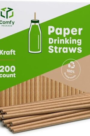 Comfy Package [200 Pack] Kraft Paper Straws, 100% Biodegradable & Ink-free, Straws for drinking and Crafts - Kraft