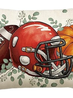 AVOIN colorlife Fall Football Pumpkin Throw Pillow Cover 12x20 Inch, Seasonal Autumn Eucalyptus Leaves Thanksgiving Harvest Cushion Case Decoration for Sofa Couch