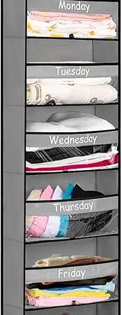Weekly School Clothes Organizer Days of Week Clothing Organization for Kids Hanging Closet Shelf Storage with Monday to Saturday Layers (Door Hanging)