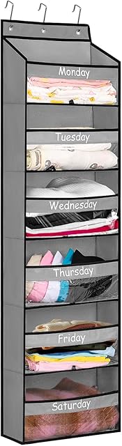 Weekly School Clothes Organizer Days of Week Clothing Organization for Kids Hanging Closet Shelf Storage with Monday to Saturday Layers (Door Hanging)