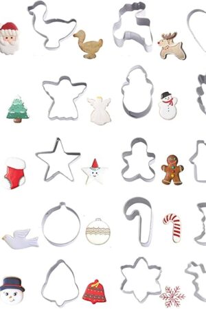 Christmas Cookie Cutters Set,20PCS Mini Christmas Cookie Cutters Stainless Steel Gingerbread Man Tree Snowflake Candy Cane Santa Snowman Reindeer and More
