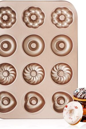 Beasea Donut Baking Pans, 1 Pack Nonstick Small Mini Doughnut Pans 12 Cavity Carbon Steel Bagel Oven Baking Tray Sheet