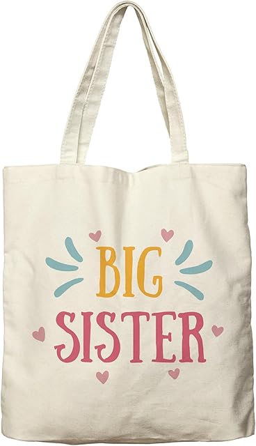 Dlzdn Big Sister Canvas Tote Bag For Women Aesthetic Cute Big Sister Tote Bag Shopping Grocery Bag Beach Bag Gifts for Women Teacher Bag Reusable Grocery Bag