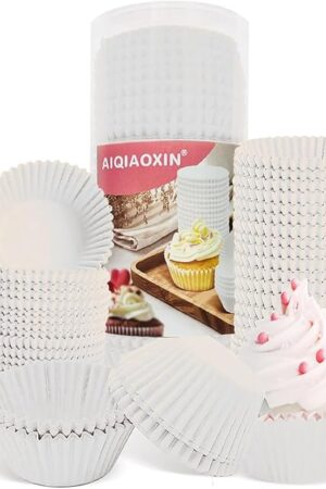 500pcs Standard white cupcake liners for baking,food grade cupcake wrappers,non-stick, greaseproof parchment muffin liners,by Bake Choice (500PCS White)