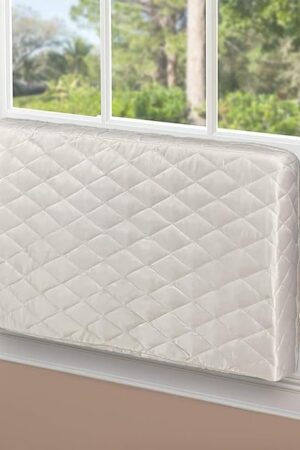 AC Cover Indoor, Air Conditioner Cover Inside Window AC Unit Cover, Double Insulation with Elastic Strap, Light Yellow XS-16"x 13"x 3.5"(L x H x D)…