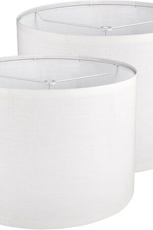 Drum Lamp shades Set of 2, White Line Lamp Shades for Table Lamps Floor Lamp, 13" Top X 13" Bottom X 10" High Large Fabric Lamp Shades, Easy Assembly Replacement Lampshades