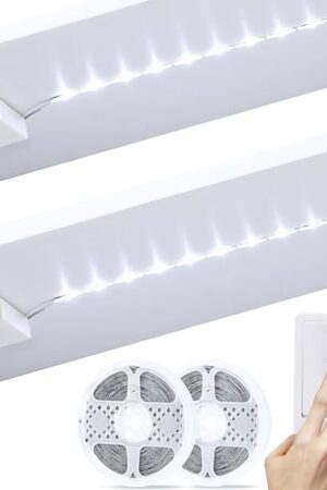 2 Pack Battery Powered LED Strip Lights, High Brightness LED Strip Lights 9.8Ft 90 LED, Cuttable Under Counter Click Light for Kitchen Cabinet Closet Shelves (Cool White)