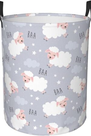 Cute Baa Sheep Clouds Collapsible Laundry Basket with Handle Waterproof Fabric Hamper Laundry Storage Baskets Organizer Large Bins for Dirty Clothes,toys,Bathroom