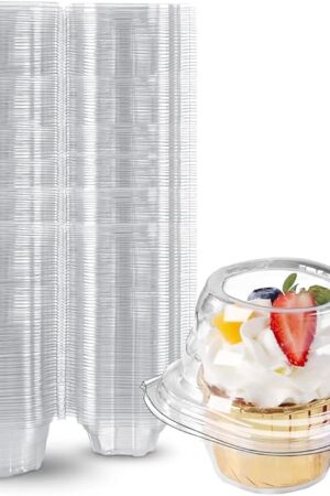 120 Packs Individual Cupcake Containers Stackable Single Compartment Cupcake Disposable Carrier Holder Box Deep Dome Clear Plastic BPAFree (120 counts)