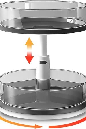 2 Tier Lazy Susan Turntable Organizer for Medicine Cabinet Bottle Pantry Countertop with Clear Large Spice Rack 11 Inch Grey