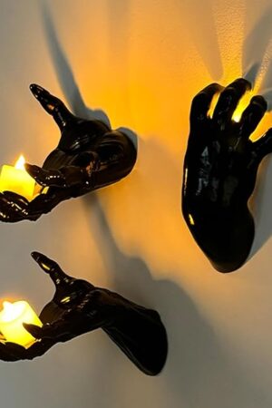 DAZONGE Halloween Decorations Indoor/Outdoor, Pack of 3 Wall Mounted Creepy Reaching Hands with Candles, Life-Sized Horror Hands for Wall Decorations, Gothic Hanging Wall Art Sculpture