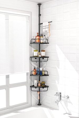 ADOVEL 4 Layer Corner Shower Caddy, Stainless Steel ​Constant Tension Pole Shower Organizer, Adjustable Corner Shower Shelf, Rustproof 3.3 to 9.8 ft
