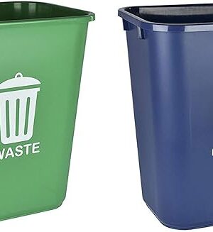 Acrimet Wastebasket Bin for Recycling and Waste, 6.75 Gallon/ 27 Quart/ 24 Liter (Plastic) (Green and Blue) (Set of 2)